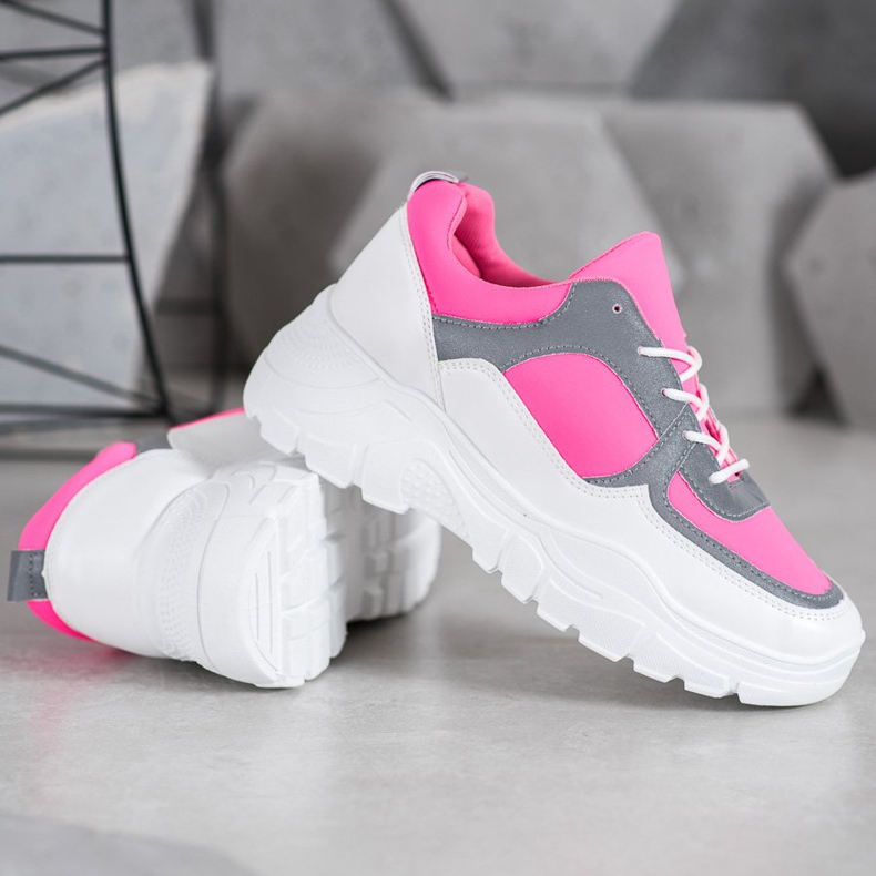 SHELOVET Fashionable Laced Sneakers white pink 2