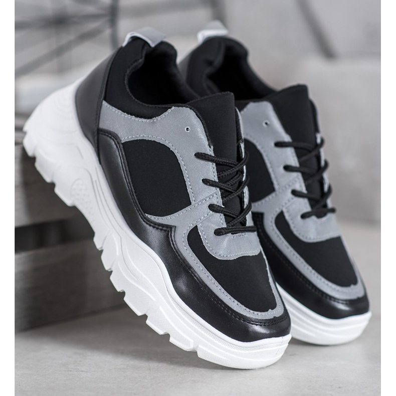 SHELOVET Fashionable Laced Sneakers black 2 SHELOVET Fashionable Laced Sneakers black 2