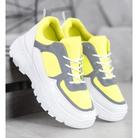 SHELOVET Fashionable Laced Sneakers white yellow 2