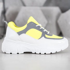 SHELOVET Fashionable Laced Sneakers white yellow 1