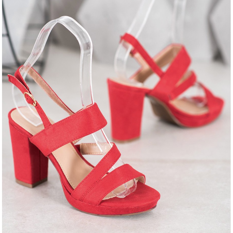 SHELOVET High-heeled suede sandals red 1