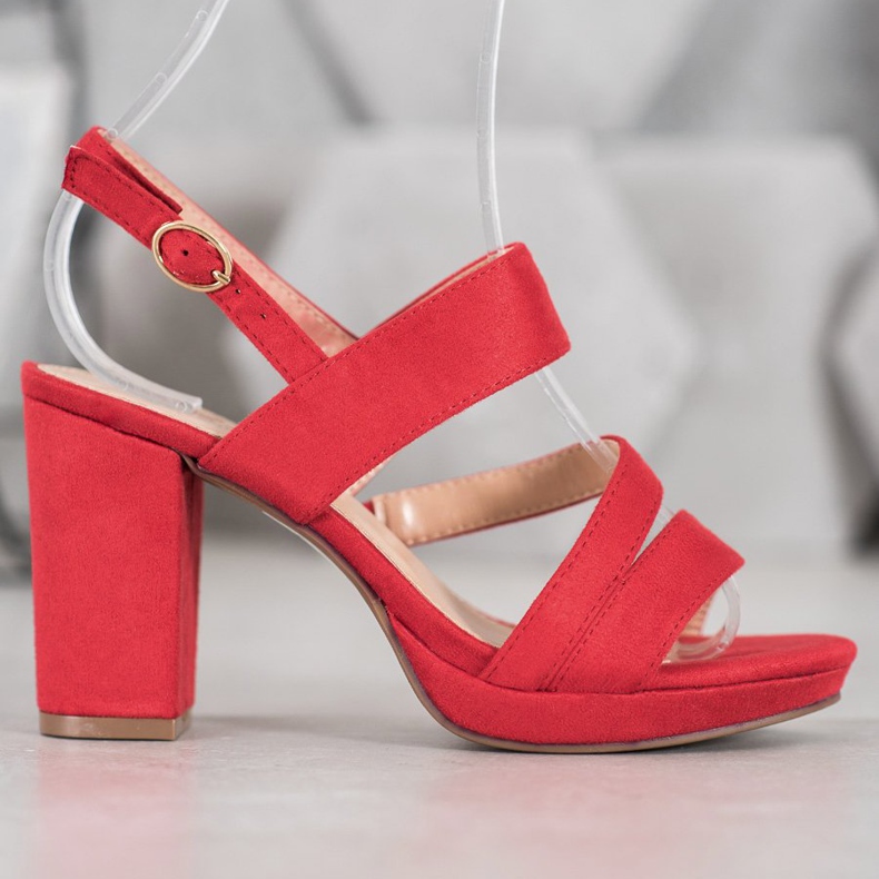 SHELOVET High-heeled suede sandals red 2