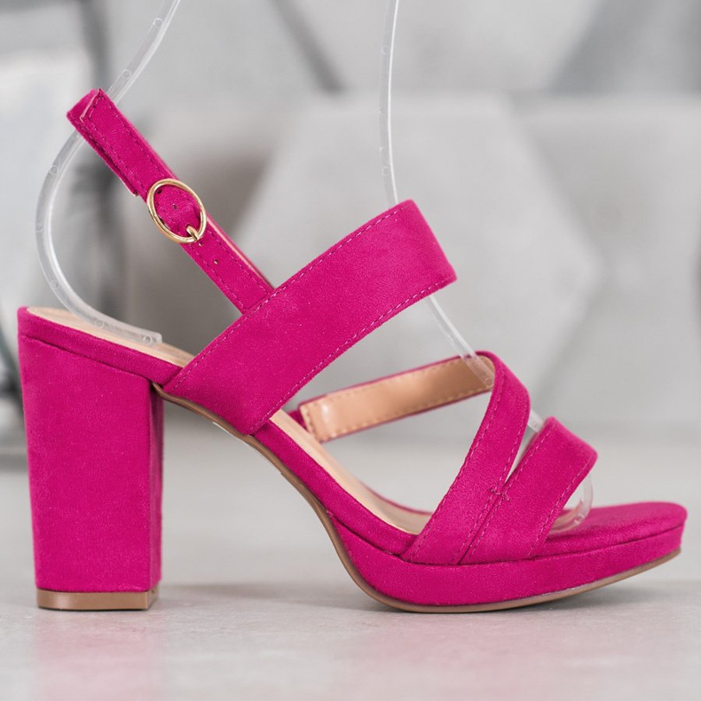 SHELOVET High-heeled suede sandals pink 2