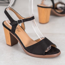 SHELOVET Black Suede Sandals 1