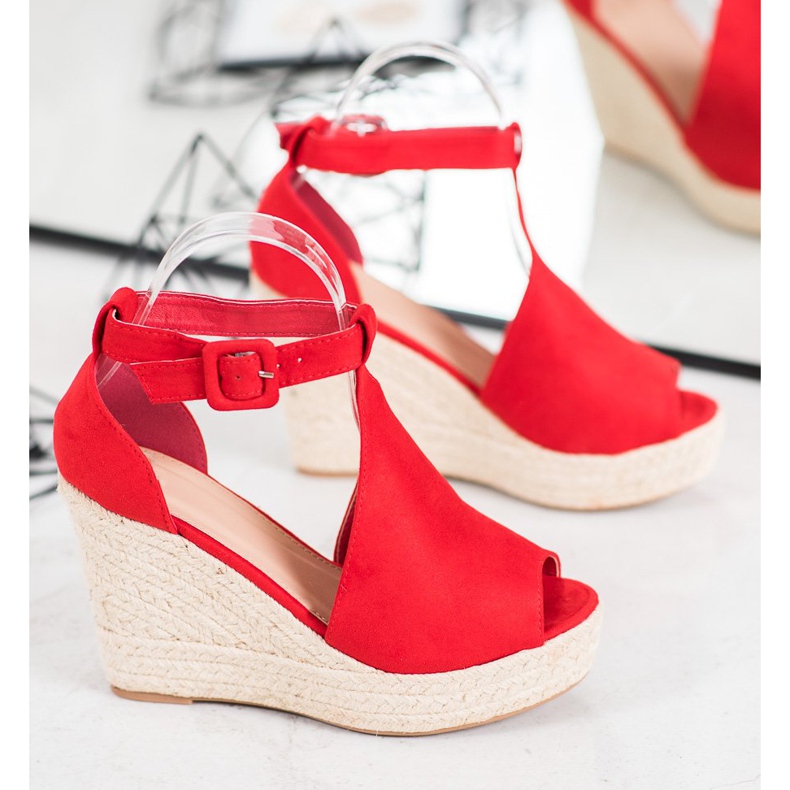 Queen Vivi Built-up suede wedges red 1
