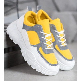 SHELOVET Fashionable Laced Sneakers white yellow 1
