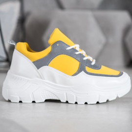 SHELOVET Fashionable Laced Sneakers white yellow 2