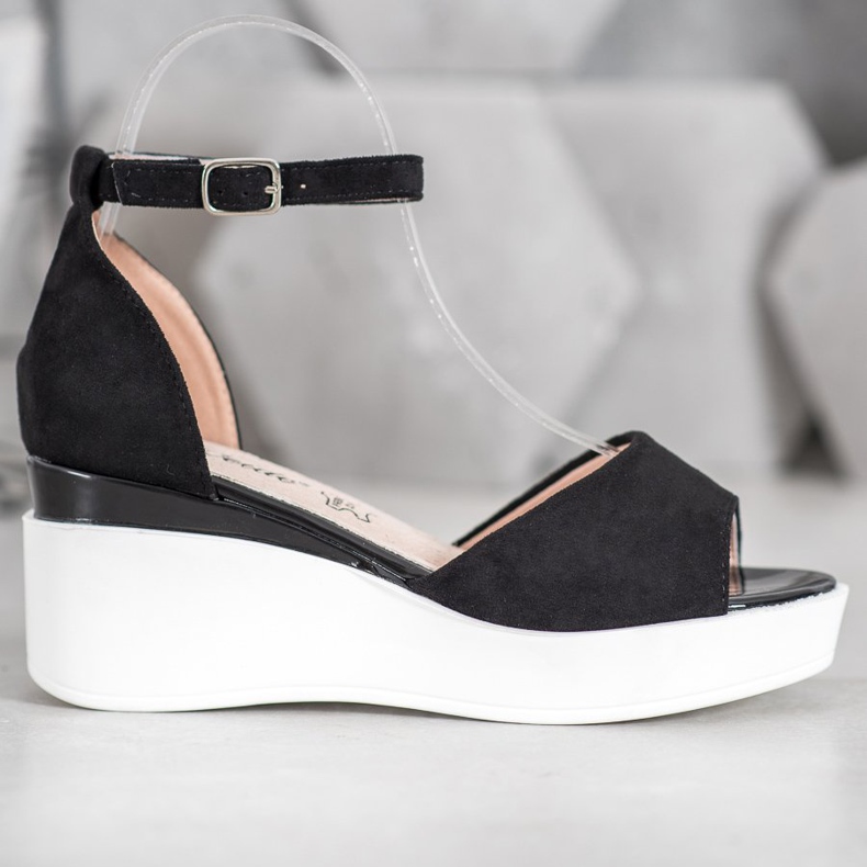 Weide Suede Sandals On A White Wedge black 2