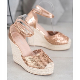 Weide Shiny Espadrilles On Wedge golden 1