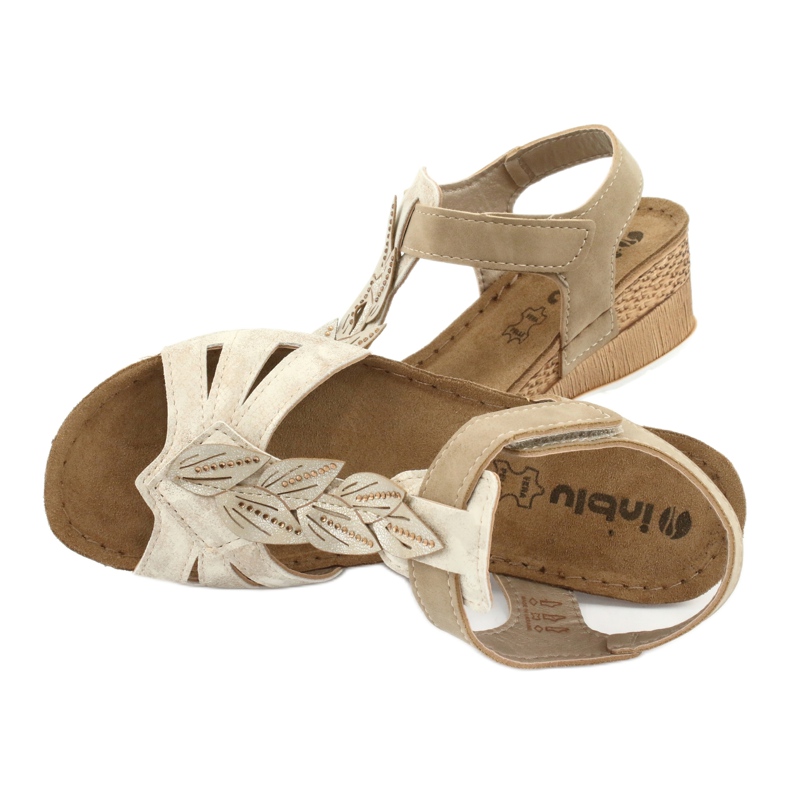 Sandals with a leather insert Inblu Sabbia EP017 beige golden 4