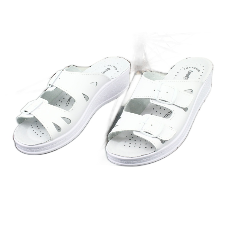 Women's leather flip flops white wedges 2 Women's leather flip flops white wedges 2