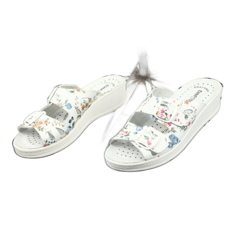 Women's wedge slippers Comfooty Mia Flowers white 2