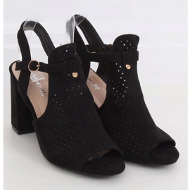 Black LL79 Black high-heeled openwork sandals 1