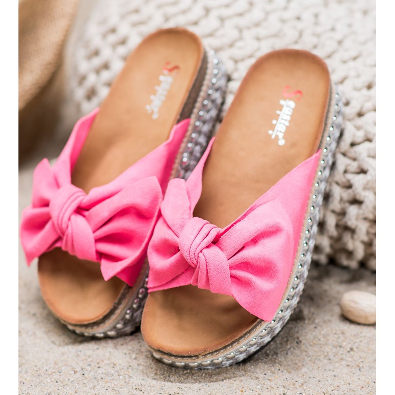 Seastar Suede Slippers With A Decorative Platform pink 2