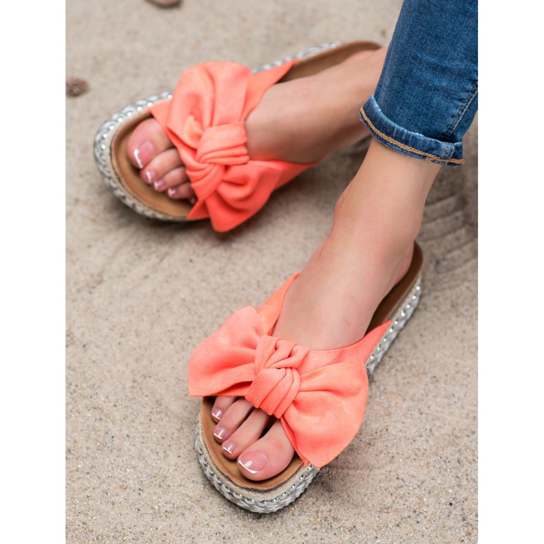 Seastar Suede Slippers With A Decorative Platform red orange 2