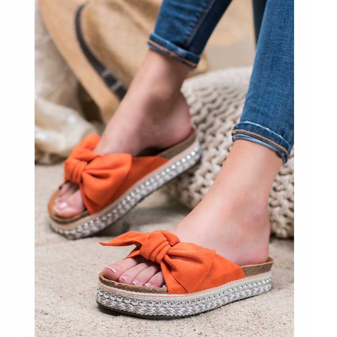 orange platform flip flops