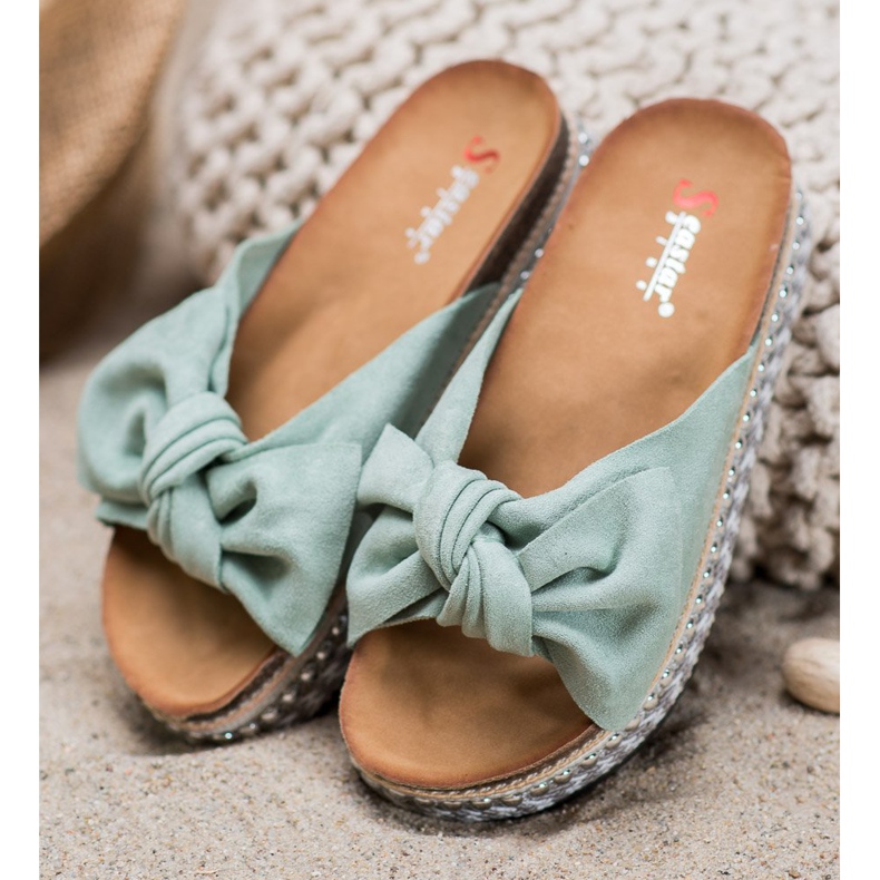 Seastar Suede Slippers With A Decorative Platform green 1