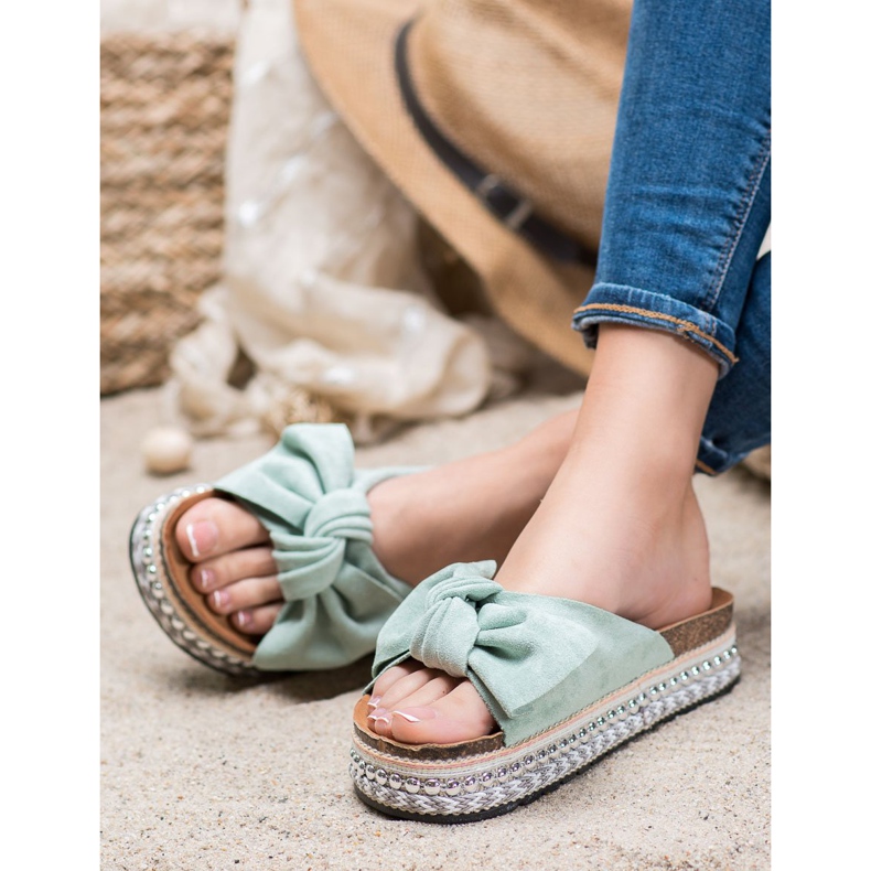 Seastar Suede Slippers With A Decorative Platform green 2