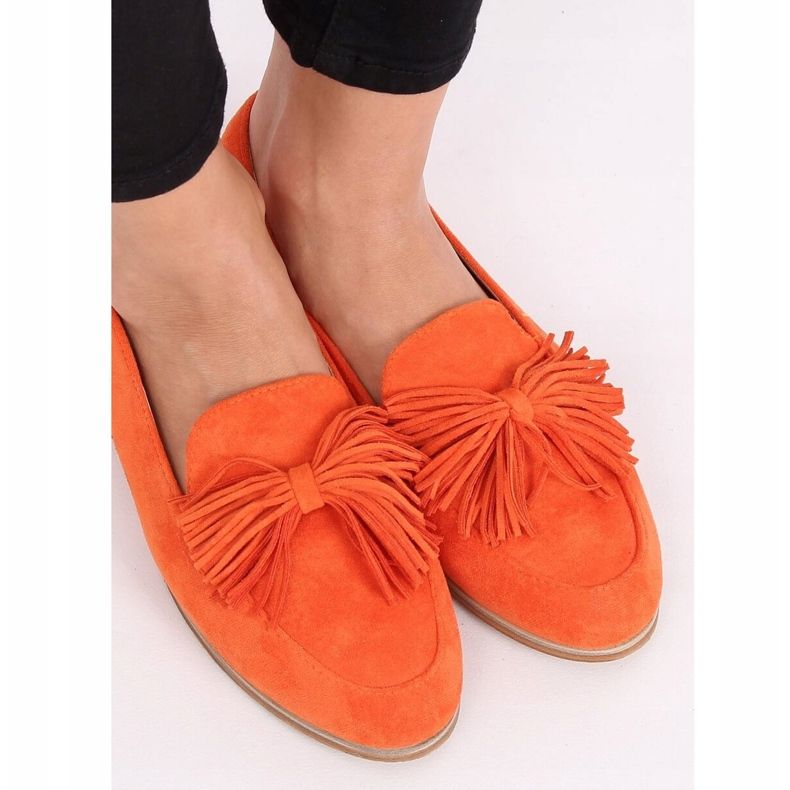Orange women's loafers with fringes T357P Orange 2