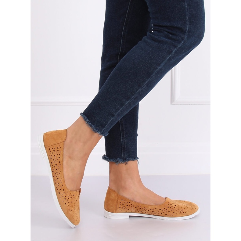 Camel ZA02P Camel openwork ballerinas brown 2
