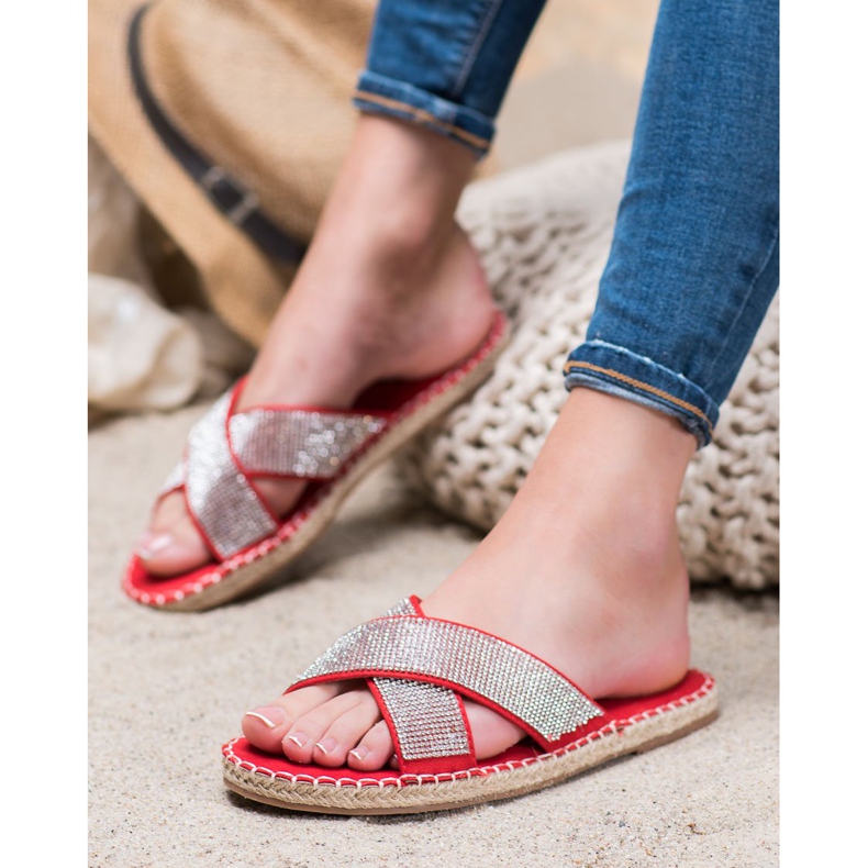 Cm Paris Stylish Slippers With Cubic Zirconia red 1