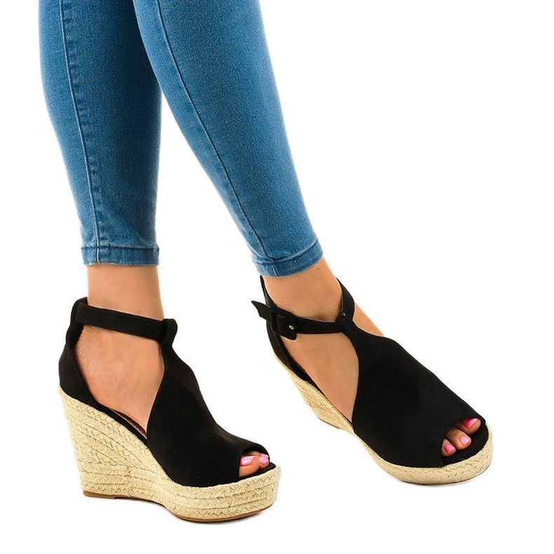 BM Black wedge sandals with espadrilles 108-11 1