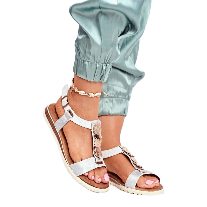 Evento women's silver sandals 20SD14 2067 white grey 1