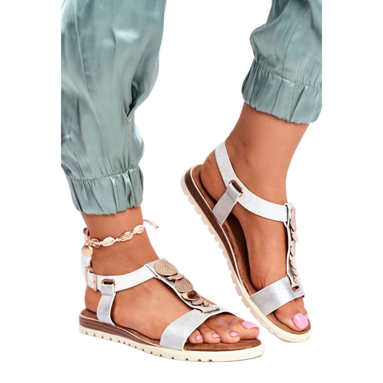 Evento women's silver sandals 20SD14 2067 white grey 3