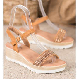 Renda Wedge Sandals With Crystals brown 2