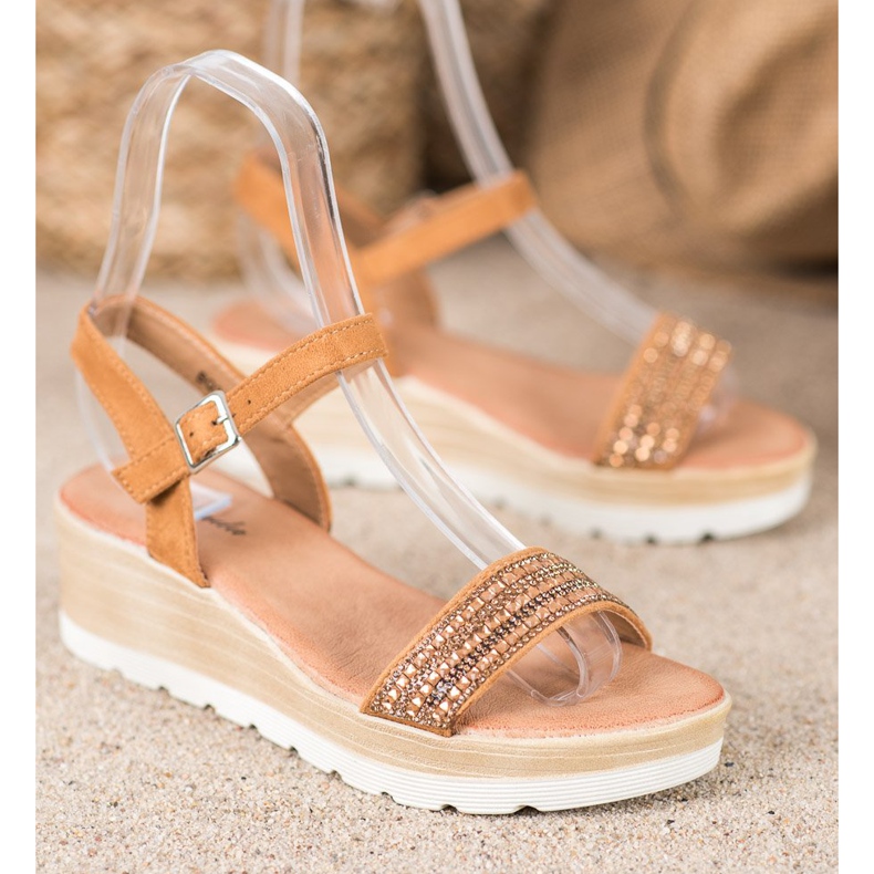 Renda Wedge Sandals With Crystals brown 2