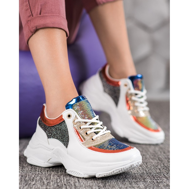SHELOVET Colorful Sneakers With Sequins white black red multicolored 1