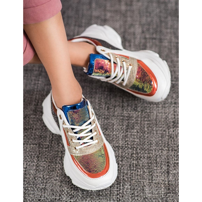 SHELOVET Colorful Sneakers With Sequins white black red multicolored 2