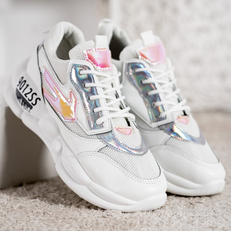 SHELOVET Sneakers With Eco Leather Fashion white multicolored grey 1