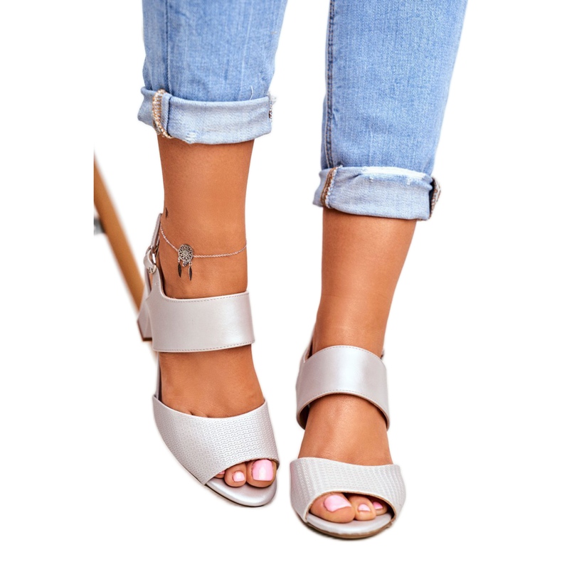 Women's Sandals On High Heel Sergio Leone Silver SK778 brown grey 3