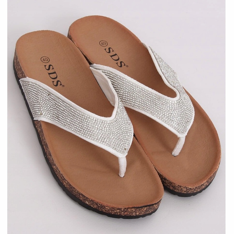 White flip-flops with cork soles 7872-PL White 1