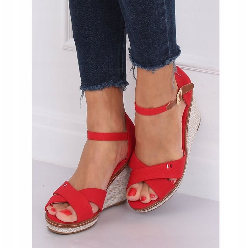 Red wedge sandals R133P Red 1