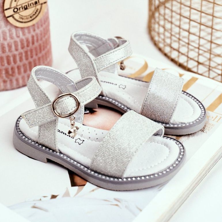 Apawwa Children's Sandals with Velcro Silver Brocade Verden grey 2 Apawwa Children's Sandals with Velcro Silver Brocade Verden grey 2