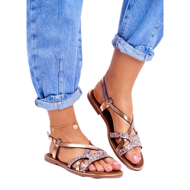 S.Barski Women's Flat Sandals Champagne Barski Lomba brown yellow 1