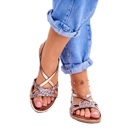 S.Barski Women's Flat Sandals Champagne Barski Lomba brown yellow 4