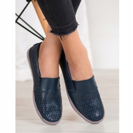 Evento Openwork Leather Slipons blue 1