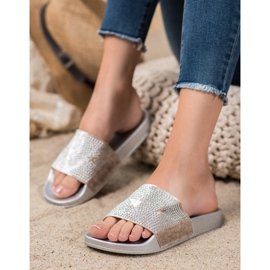 SHELOVET Velor Slippers With Stars grey 1