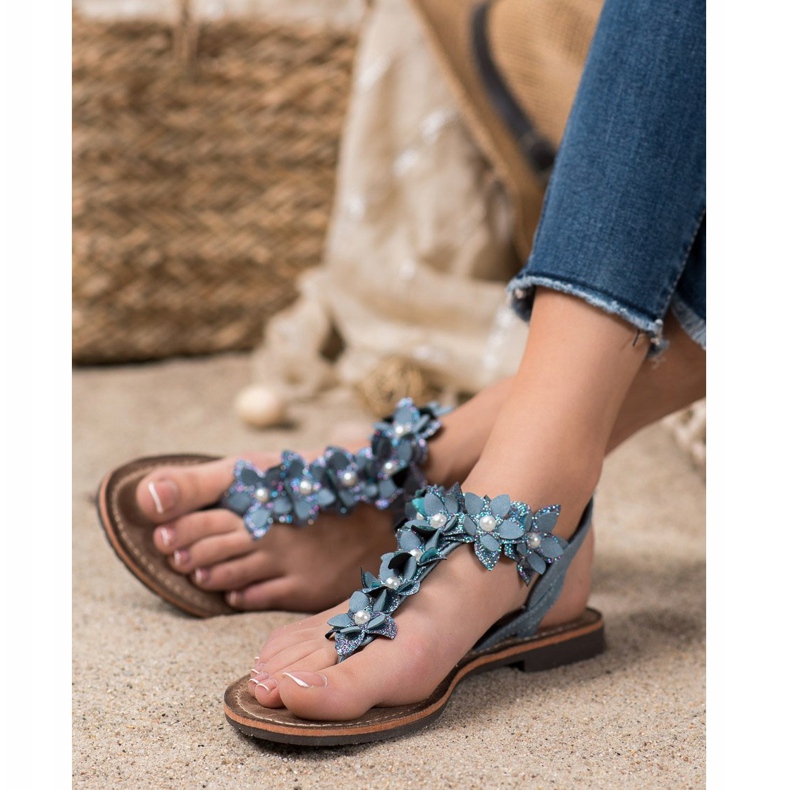 Evento Flip-Flops Sandals With Flowers blue 2