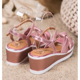 SHELOVET Shiny Wedge Sandals pink 1