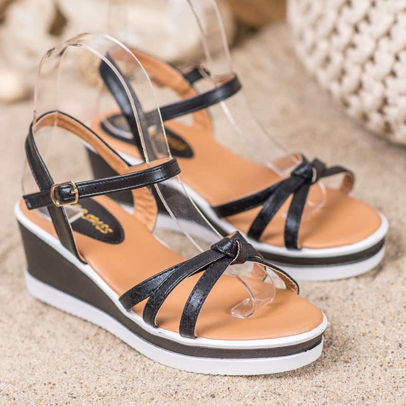 SHELOVET Casual wedges with eco leather black 1