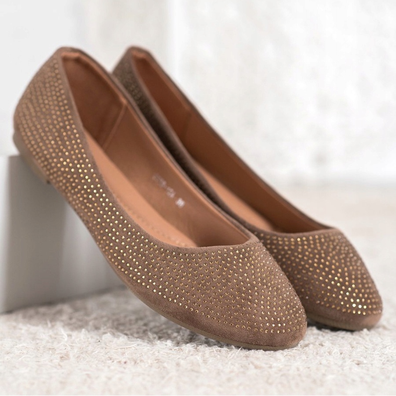 Diamantique Suede ballerinas with crystals brown 1 Diamantique Suede ballerinas with crystals brown 1