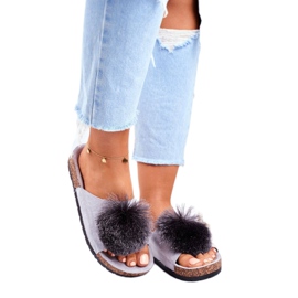 MSMG Women's Gray Slippers On Corks with Pompom Galaxo grey 1