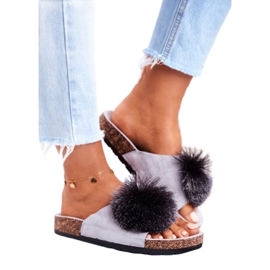 MSMG Women's Gray Slippers On Corks with Pompom Galaxo grey 2