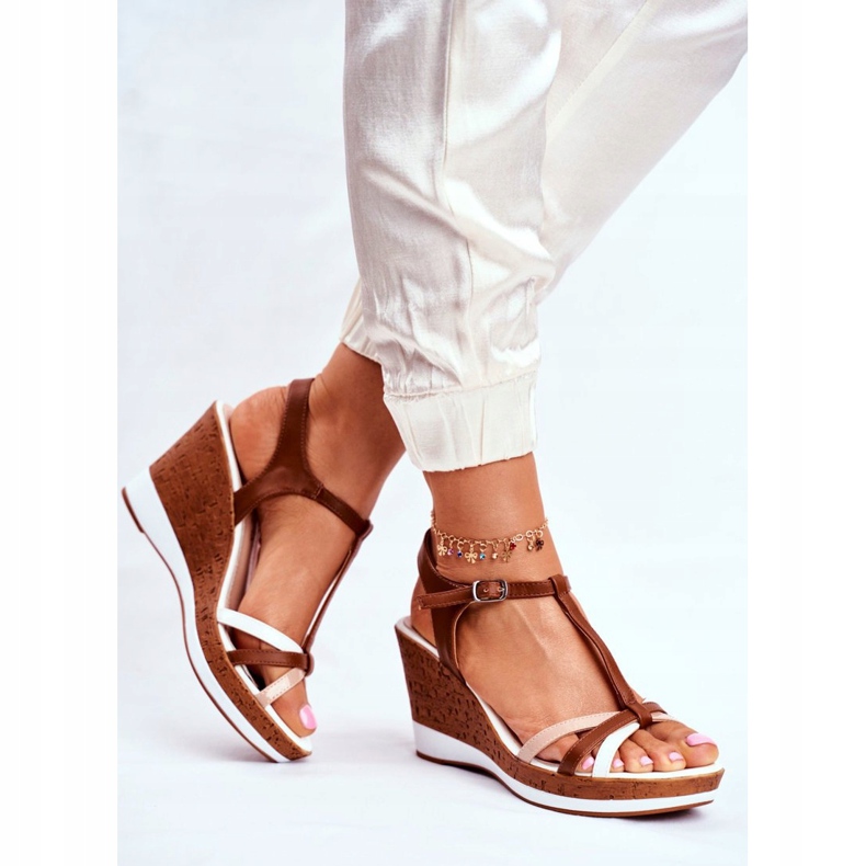 Women's Sandals On Wedge Sergio Leone Brown SK308 white 2