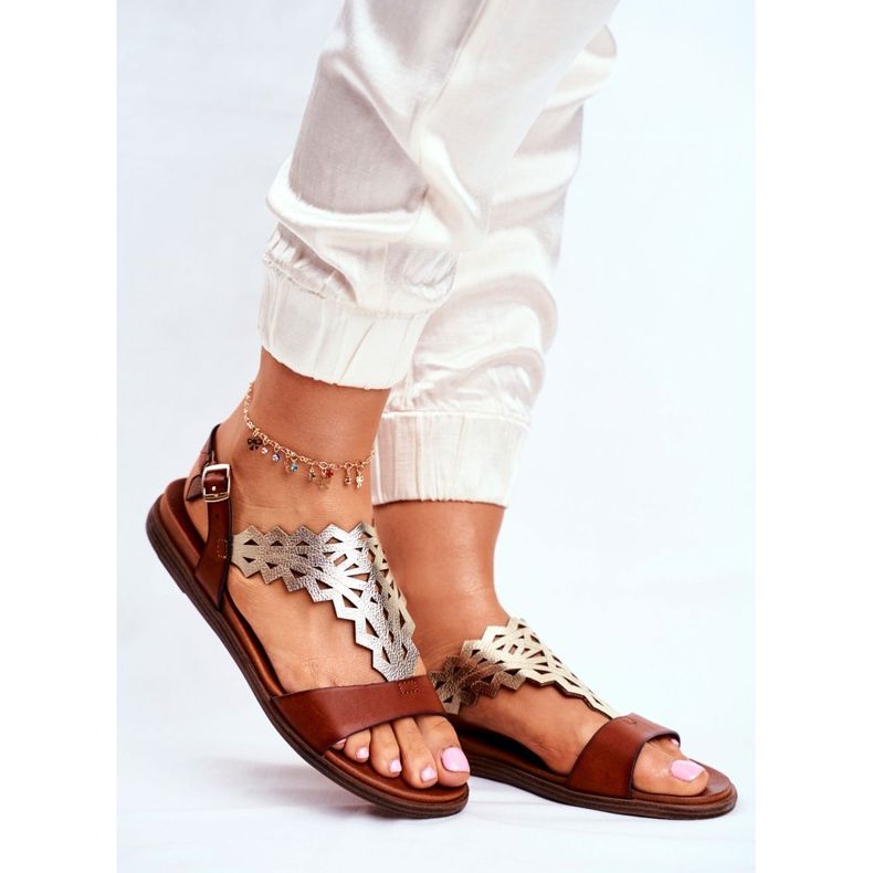 Women's Sandals Flat Sergio Leone Brown SK035 silver 1 Women's Sandals Flat Sergio Leone Brown SK035 silver 1