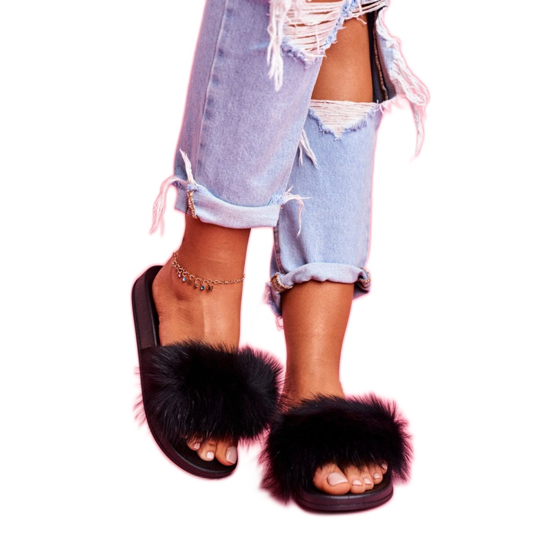Women's Slippers with Natural Fur Black Naturis 3
